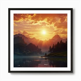 Sunset Over Lake Art Print