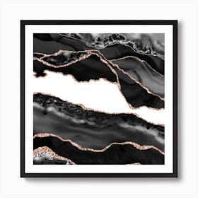 Black & Rose Gold Agate Texture 06 Art Print