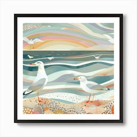 Seagulls At The Beach Art Print