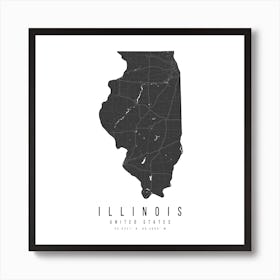 Illinois Mono Black And White Modern Minimal Street Map Square Art Print