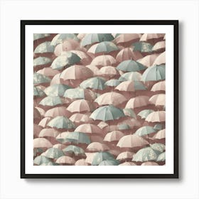 Soft Pink and Pale Green Many Umbrellas Art Print