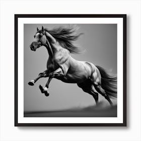 Close Up Of The Horse In Gallop Black And White Still Digital Art Perfect Composition Beautiful (2) Art Print