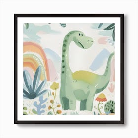 Cute Muted Brachiosaurus Dinosaur  3 Art Print