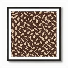 Brown Leaves On A Brown Background, A Seamless Pattern, Flat Art, 158 Art Print