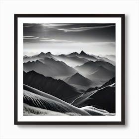 Black And White Mountain Landscape 25 Art Print