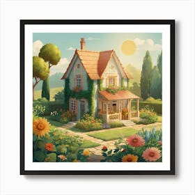 Default Illustration Of A House With A Garden And Lots Of Suns 1 Art Print