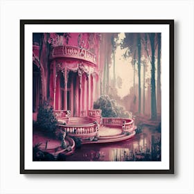 Pink House In The Forest Art Print