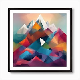 Abstract Colourful Geometric Polygonal Mountains Painting 1 Art Print