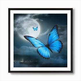 Blue Butterfly In The Sky Art Print