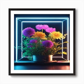 Neon Flower Arrangement Art Print