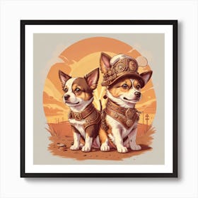 Steampunk Corgis Art Print