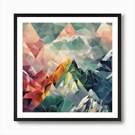 Abstract Colourful Geometric Polygonal Mountains Painting 3 Art Print