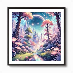 A Fantasy Forest With Twinkling Stars In Pastel Tone Square Composition 382 Art Print