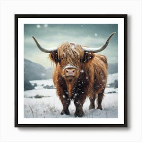 Highland Cow In Snow Art Print