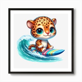 Cute Leopard On A Surfboard Art Print