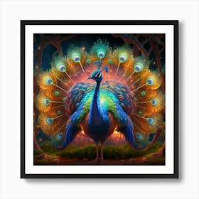 Peacock In The Forest Art Print