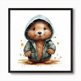 Watercolour Cartoon Beaver In A Hoodie 3 Art Print