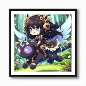 Anime Girl Riding A Dragon Art Print