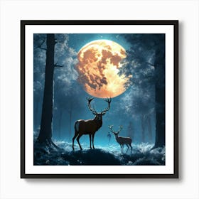 Deer In The Moonlight Art Print