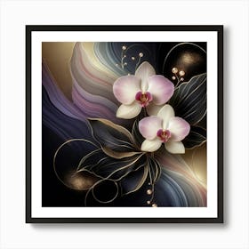 Orchids On A Black Background Art Print