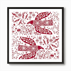 Red Peace Dove Birds Art Print