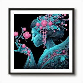 Japan Traditional Geisha Illustration By Ad 125 Art Print