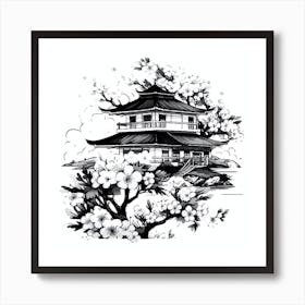 white and black cherry blossoms 3 Art Print