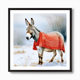 Donkey In The Snow Art Print