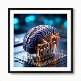 A Three Dimensional Cybernetic Human Brain With Electric Lines Running Through Functioning As A Ne (6) Art Print