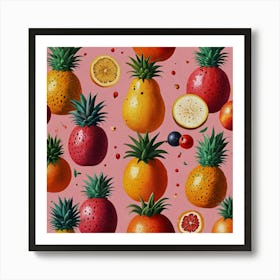 Exotic Fruits On Pink Background Art Print 0 Art Print