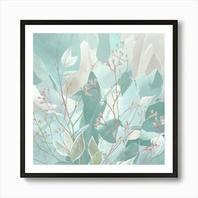 A Delicate And Serene Illustration Of Leaves And (2) Art Print