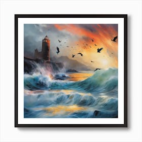 Lighthouse At Sunset Art Print