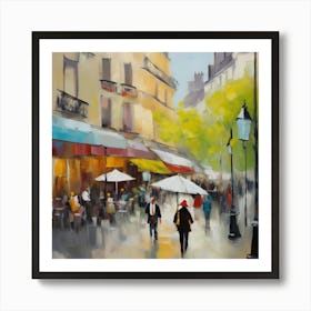 Paris Street Scene.Paris city, pedestrians, cafes, oil paints, spring colors. 1 Art Print