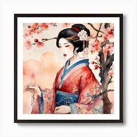 Japanese Botanical And Geisha Art Print Art Print