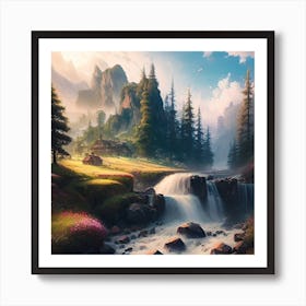 Waterfall In The Mountains 27 Art Print
