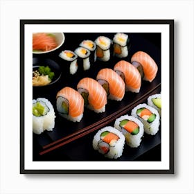 Sushi On A Black Plate 1 Art Print