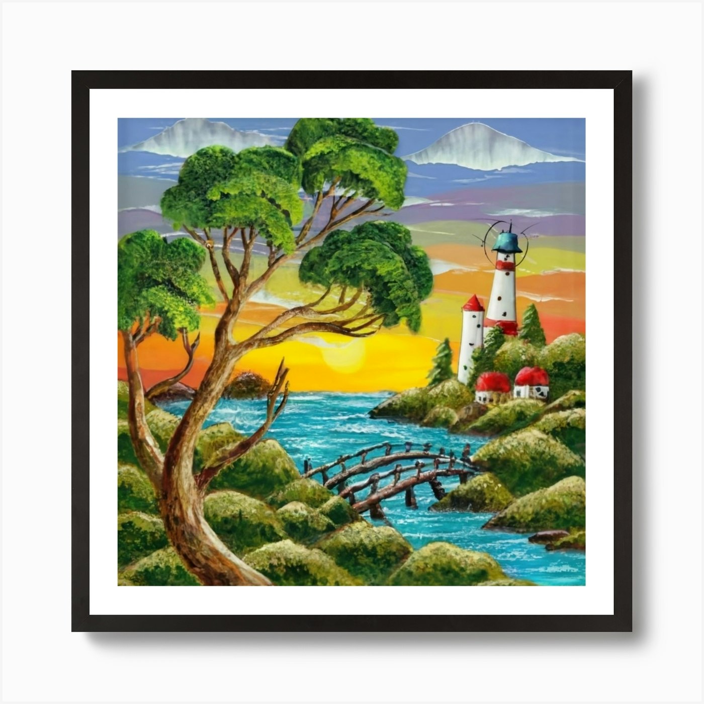 Highly detailed digital painting with sunset landscape design 6 Art Print  by Hasnany 33 - Fy