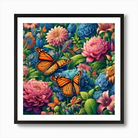 Colourful Butterfly Art with Flowers III Art Print