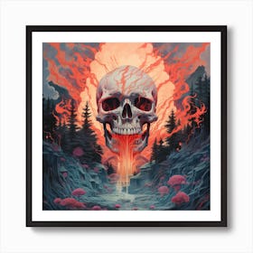 Skull In Flames 1 Art Print