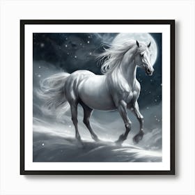 White Horse In The Moonlight 1 Art Print