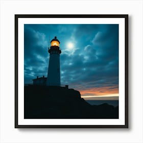 Lighthouse At Dusk Art Print