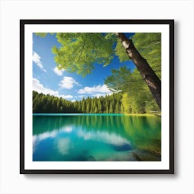 Blue Lake In The Forest Art Print