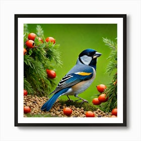 Bird On Berries Art Print