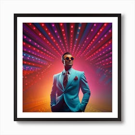Businessman In A Suit Standing In Front Of Neon Lights Art Print