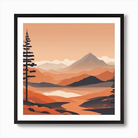 Misty mountains background in orange tone 118 Art Print