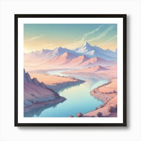 Landscape With Mountains And River Art Print