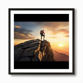 Man On Top Of Mountain 1 Art Print