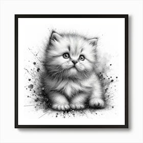 Black And White Drawing Of A Kitten Art Print