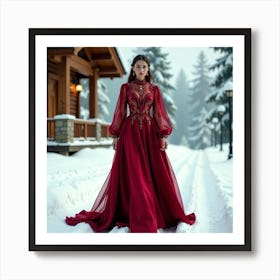 Beautiful Woman In A Red Dress Art Print