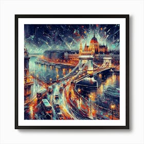 Magical Budapest City At Night Art Print